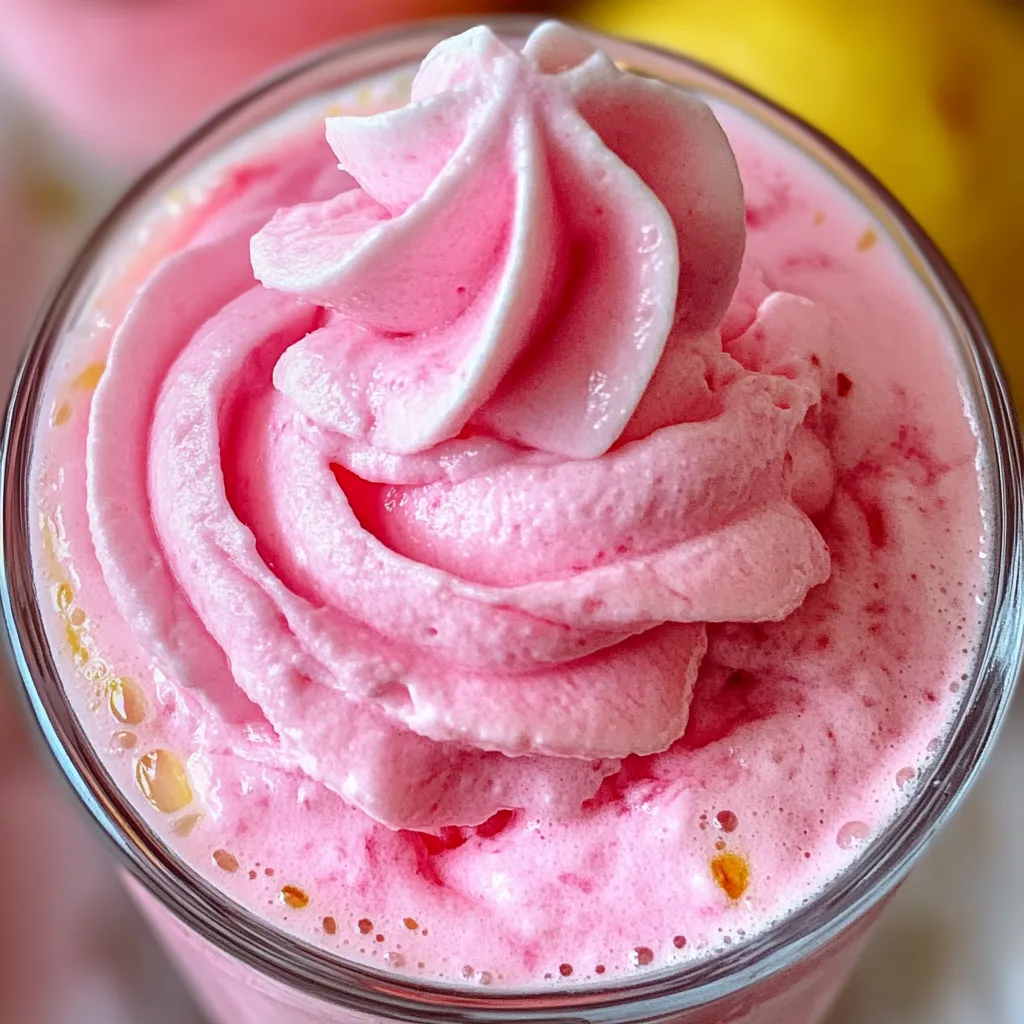 Creamy soft serve style pink lemonade froyo with elegant swirl pattern and citrus decoration