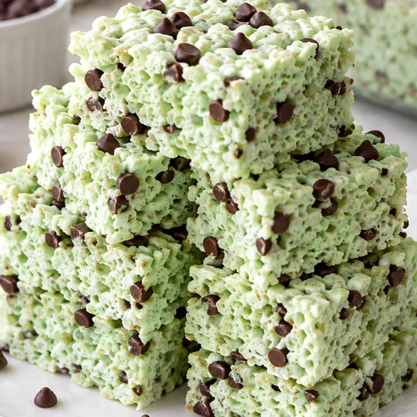 Close-up of airy green marshmallow texture studded with chocolate chips