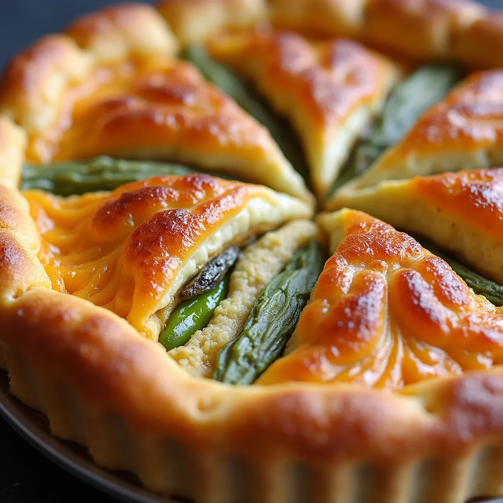 Savory asparagus cheese tart with crispy golden edges and caramelized top
