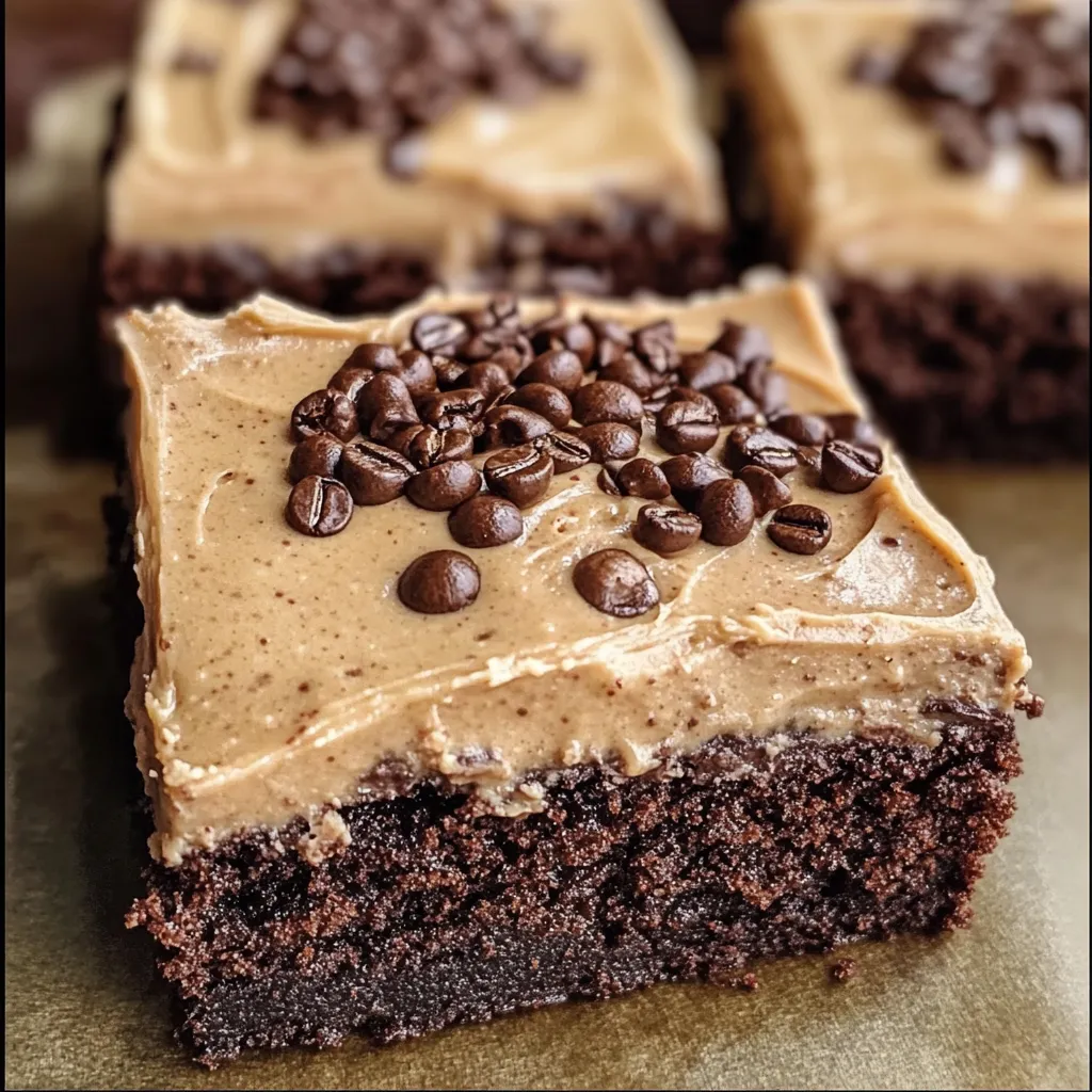 Decadent chocolate coffee brownies with smooth buttercream and mini chocolate chips