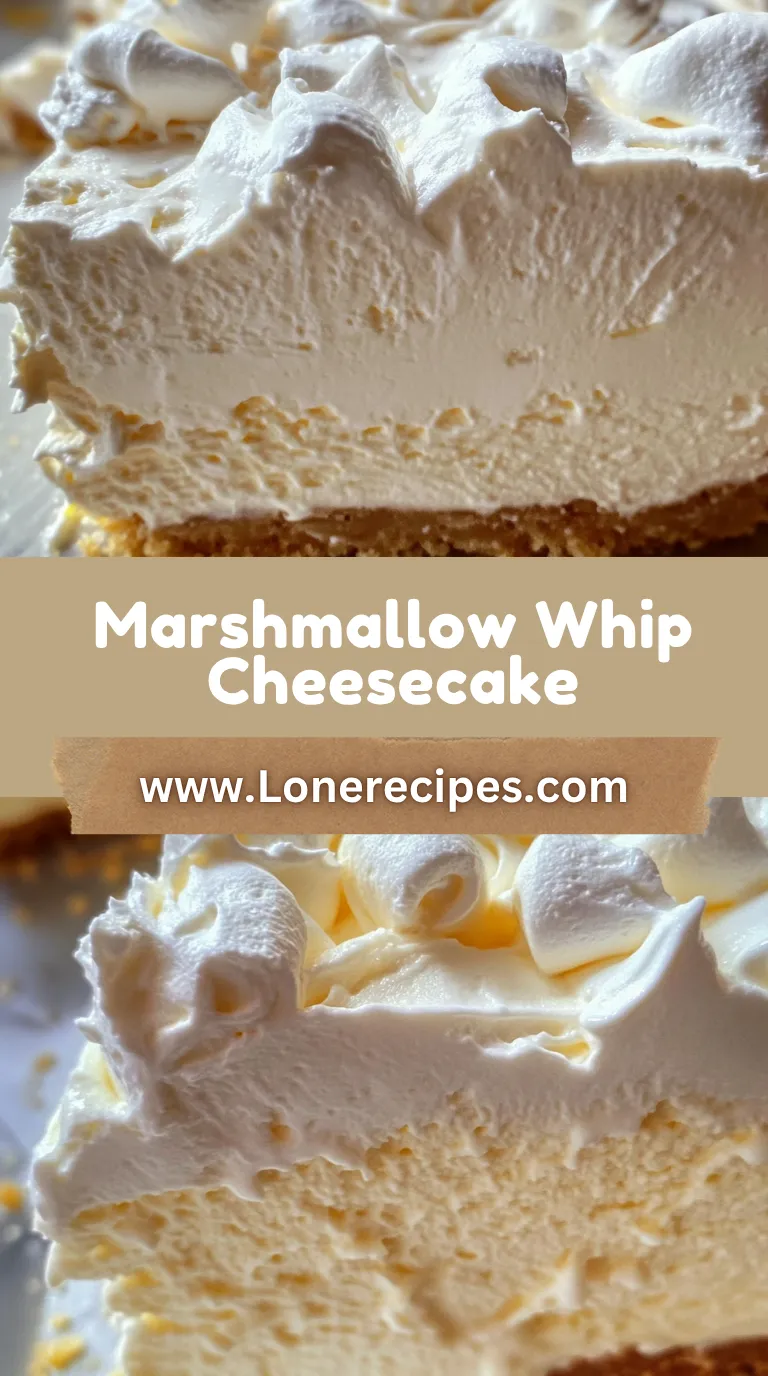 Creamy white no-bake cheesecake topped with billowy marshmallow cream and crushed crust
