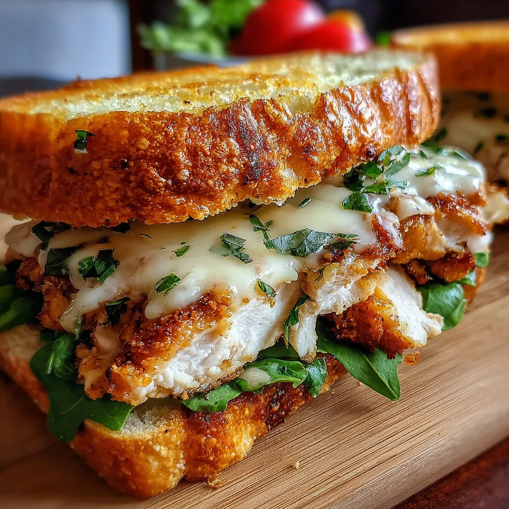 Crispy garlic butter sandwich filled with tender chicken and gooey melted cheese