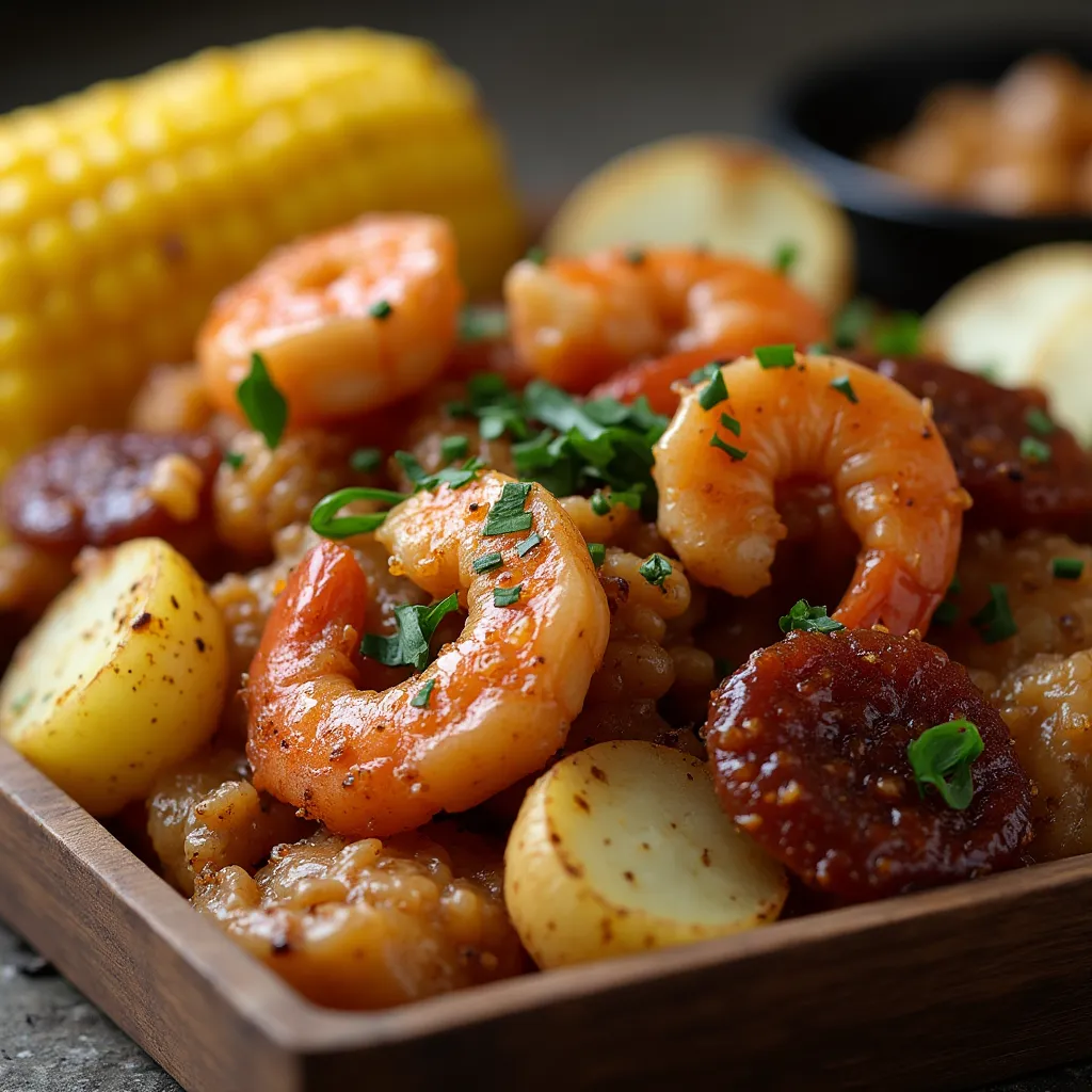 Spicy shrimp skillet meal with andouille sausage and golden potatoes, perfect for a quick dinner