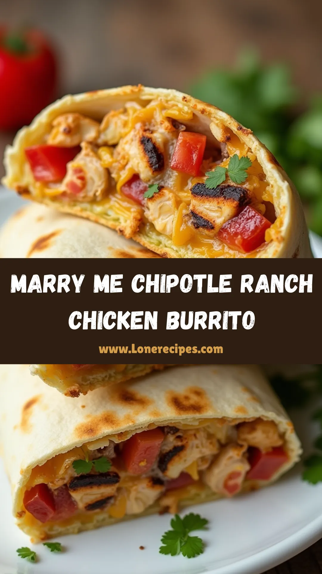 Perfectly charred flour tortilla burrito filled with seasoned chicken, chipotle ranch, and fresh cilantro