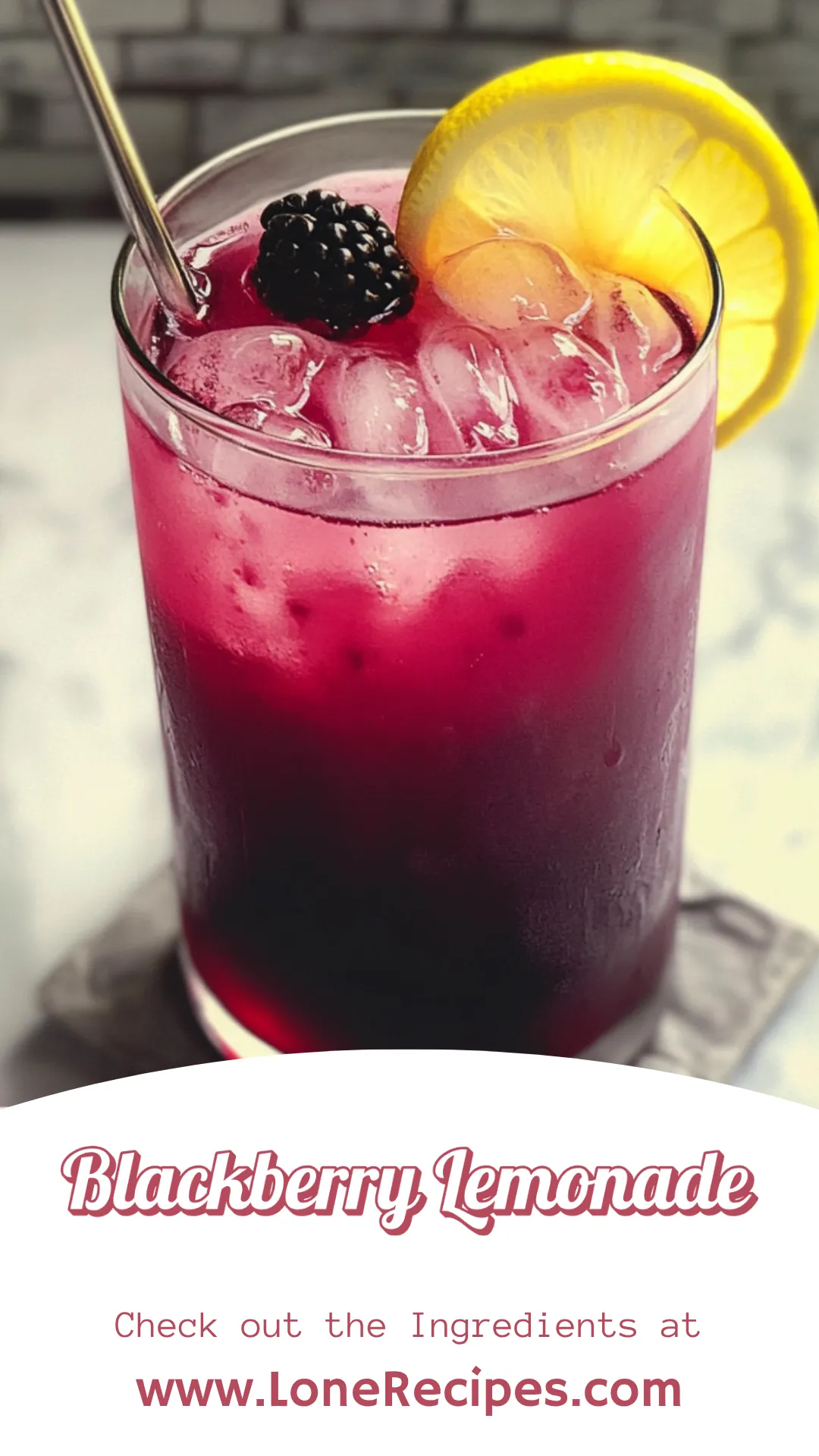 Refreshing homemade blackberry lemonade served in clear glass with lemon slice and blackberry garnish