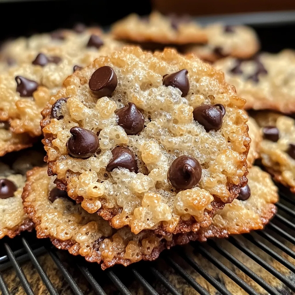 Stack of homemade crunchy cereal cookies with melted chocolate chips and caramelized edges