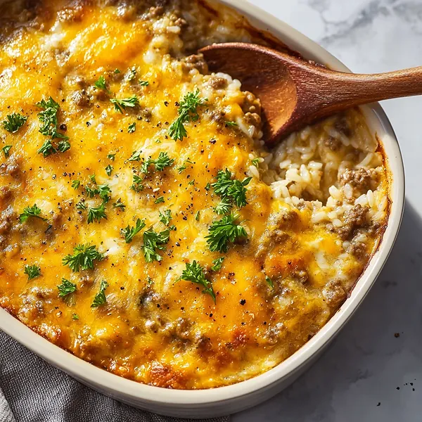 Cheesy Beef Rice Casserole