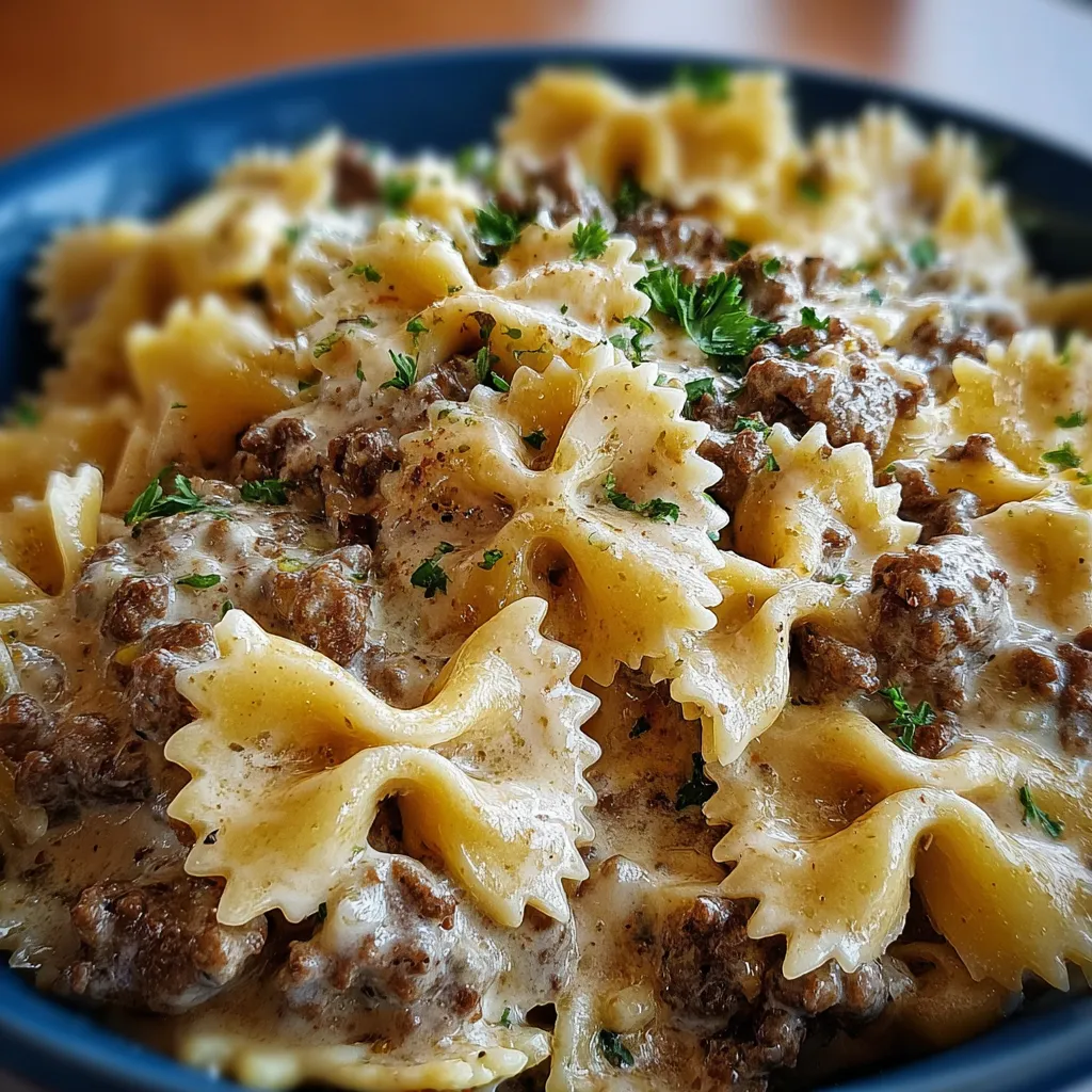 Creamy Beef Bowtie Pasta