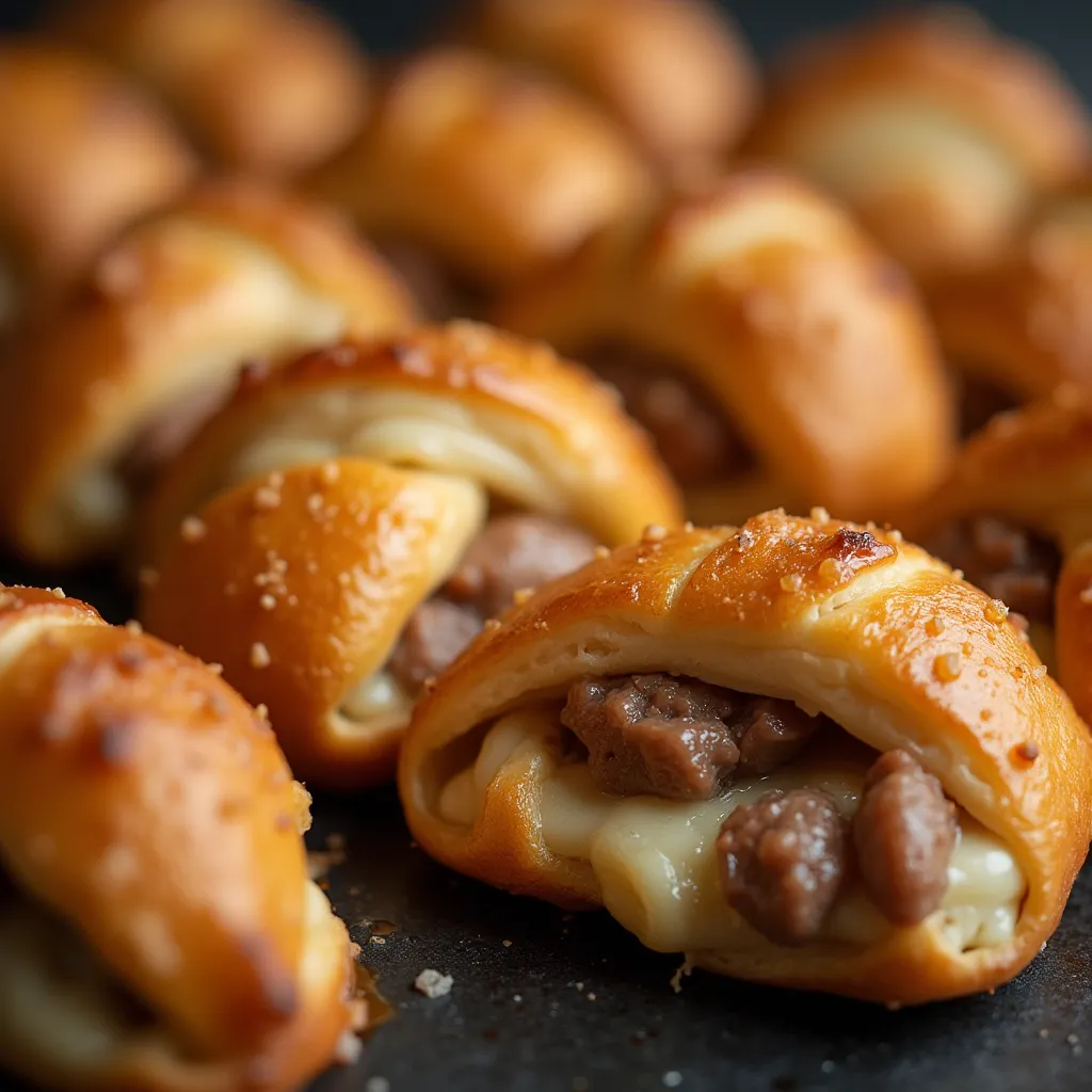 Flaky pastry wrapped around seasoned sausage and gooey cheese