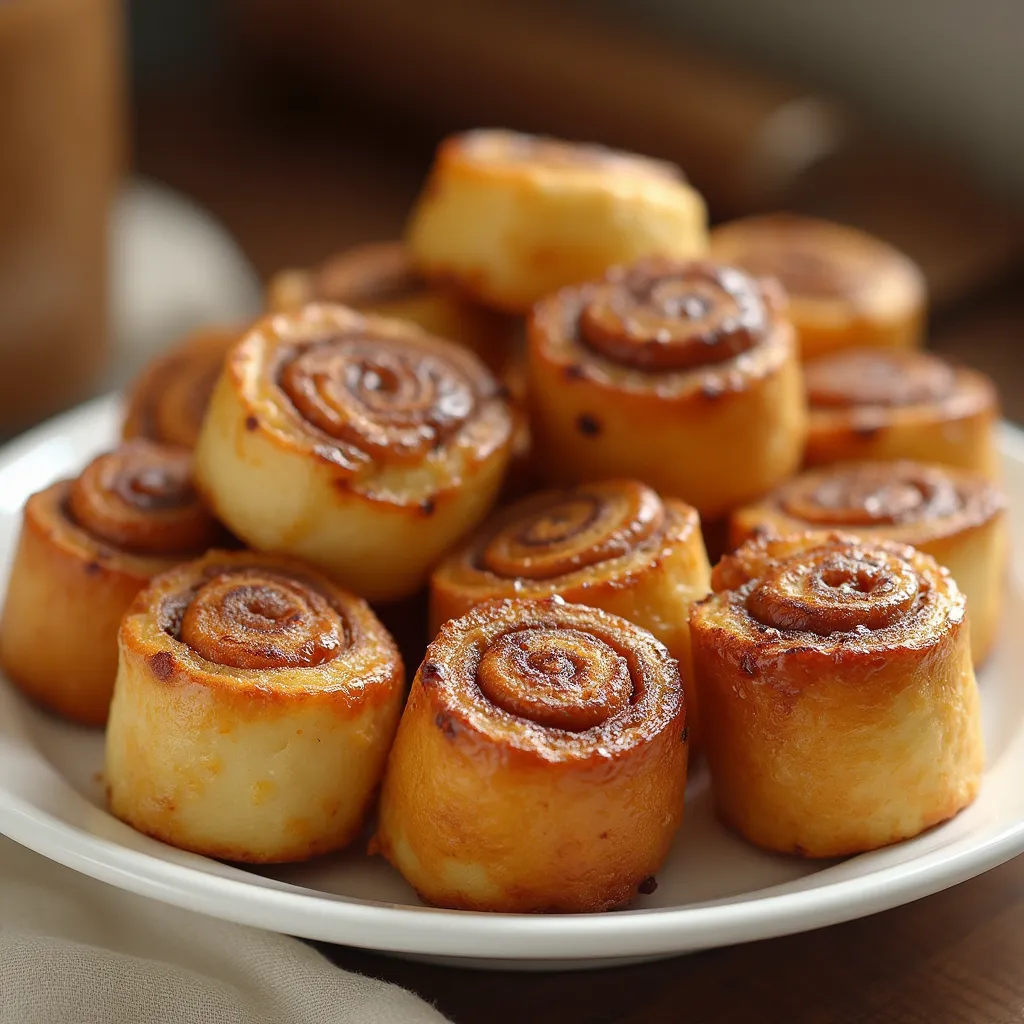 Crispy caramelized French toast rolls with cinnamon swirl filling and glossy maple coating