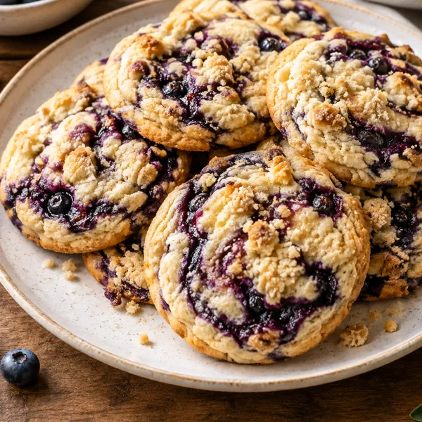 Overhead view of a parchment-lined tray of freshly baked cookies