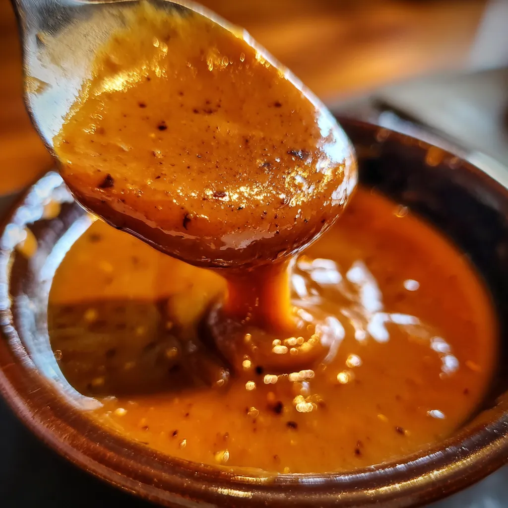 Homemade Texas Roadhouse style steak sauce with rich amber color and smooth texture