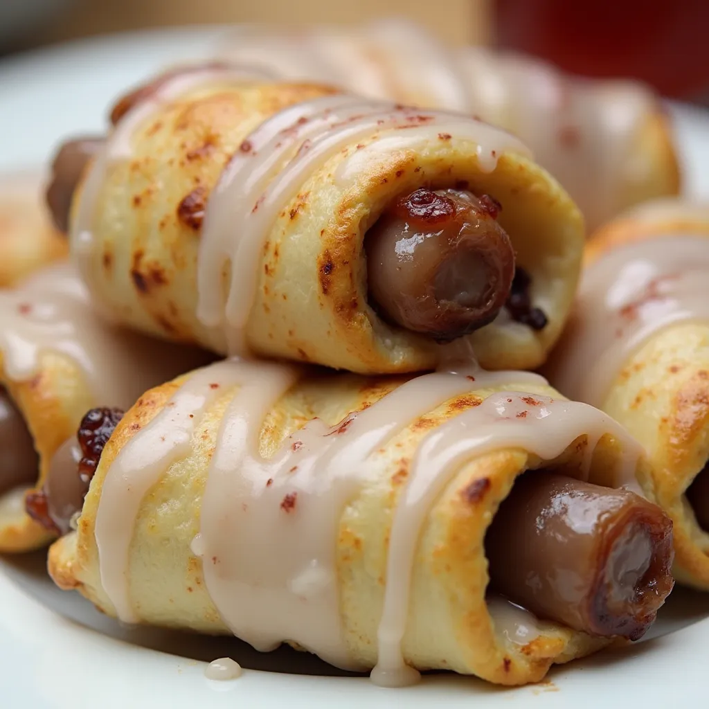 Golden brown pastry wrapped cocktail sausages with melted cheese sauce, ideal finger food for gatherings