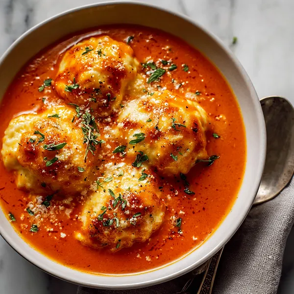 Cheese Dumpling Tomato Soup