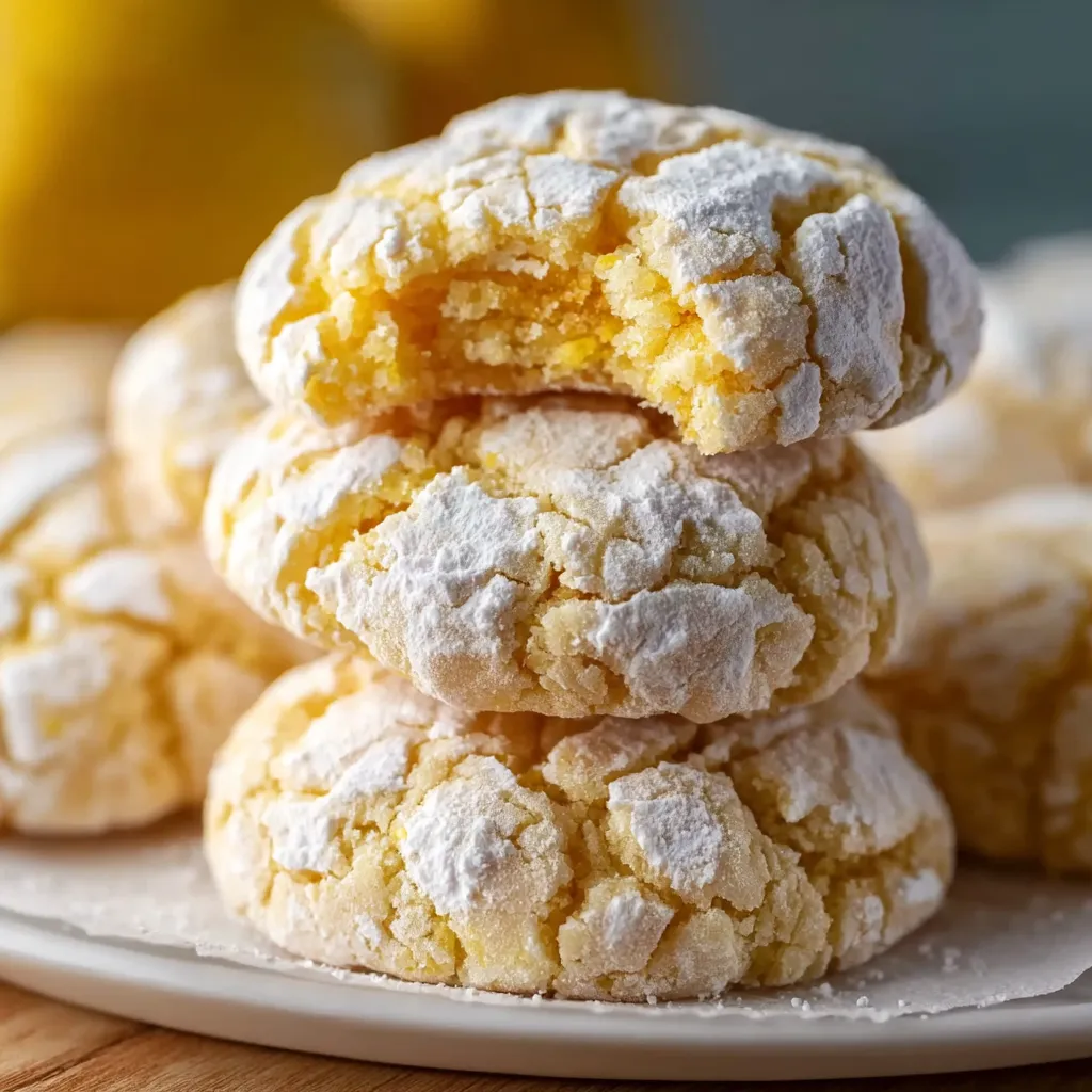 Homemade lemon cookies with characteristic crinkled surface and bright yellow color peeking through