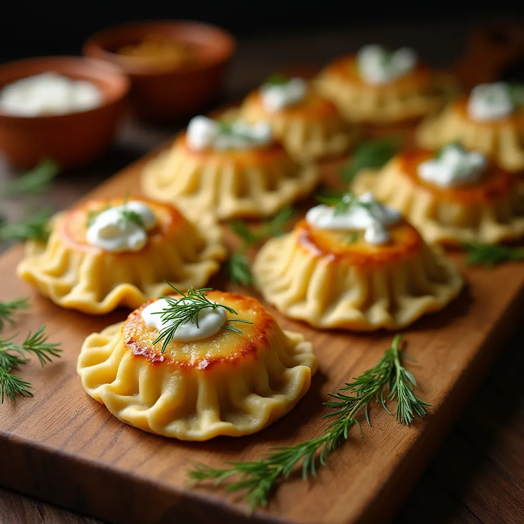 Authentic Polish dumplings with crispy edges and creamy cheese filling