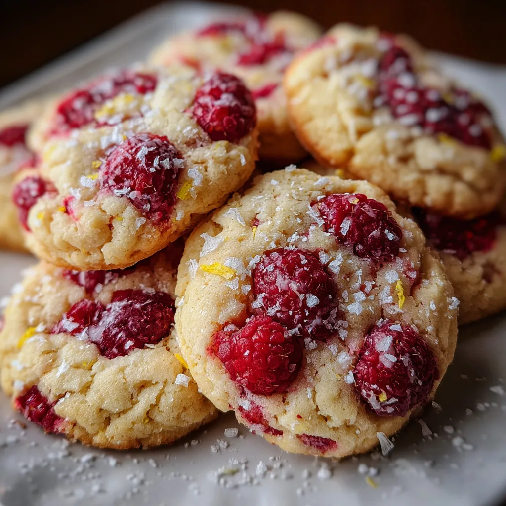 Homemade soft cookies filled with fresh raspberries and bright lemon zest