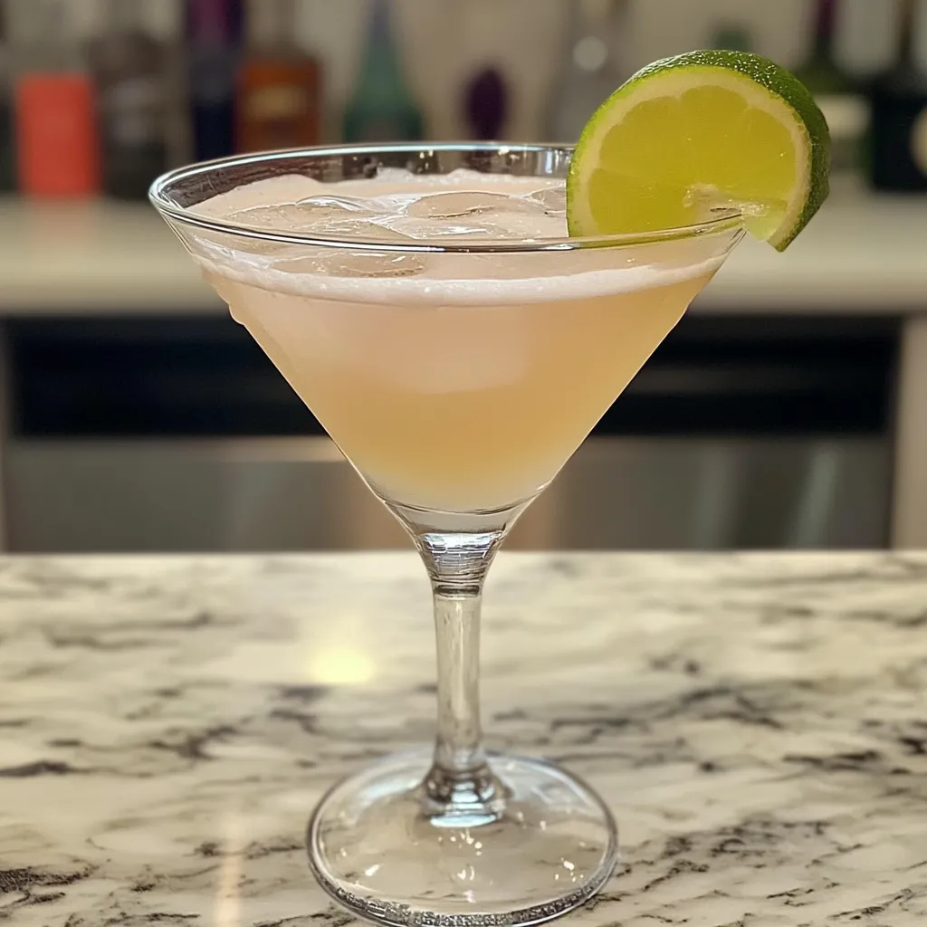 Professional cocktail photography showing Attitude Adjustment drink on marble counter with bar setup