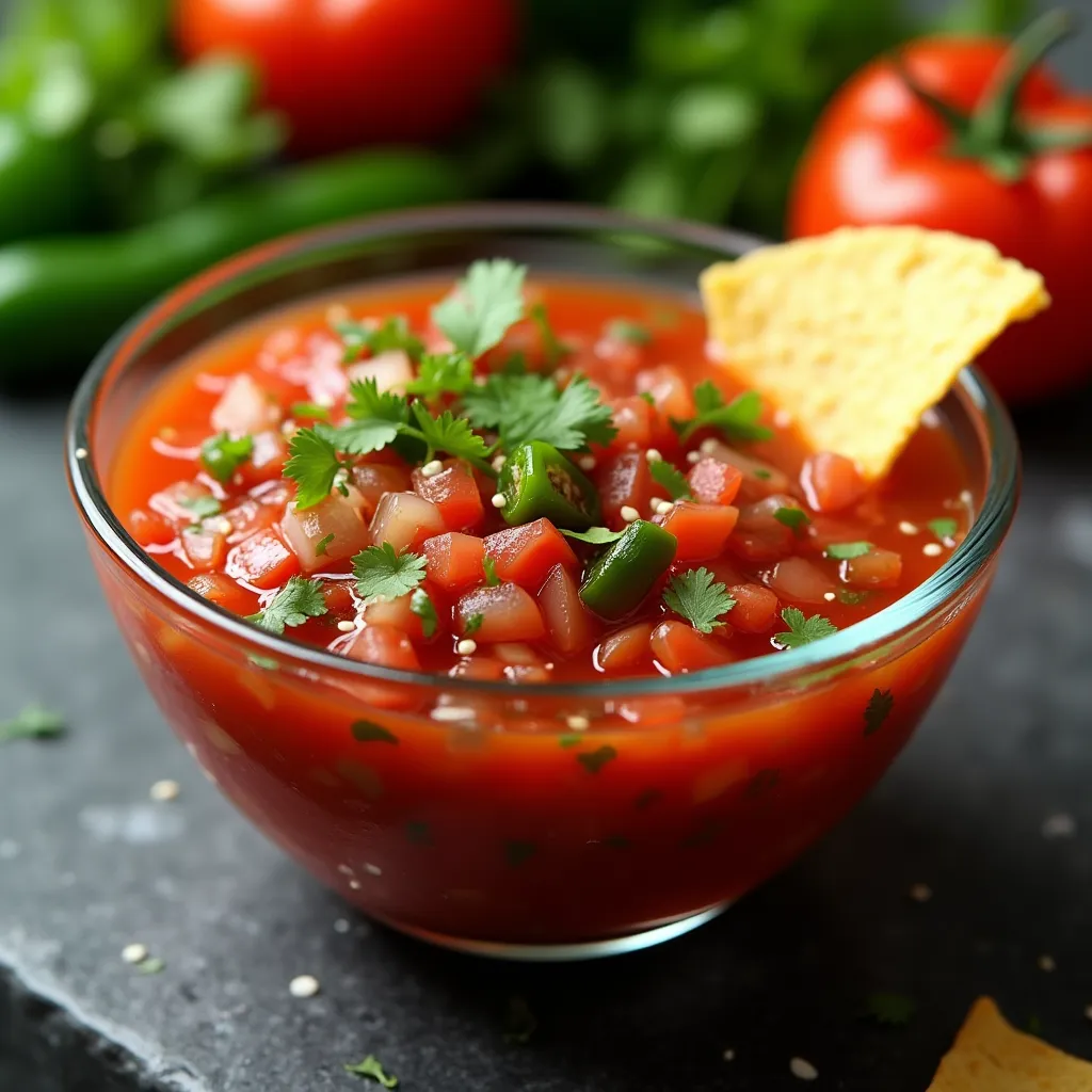 Fresh tomato salsa with cilantro, onions and jalapeños served with corn tortilla chips