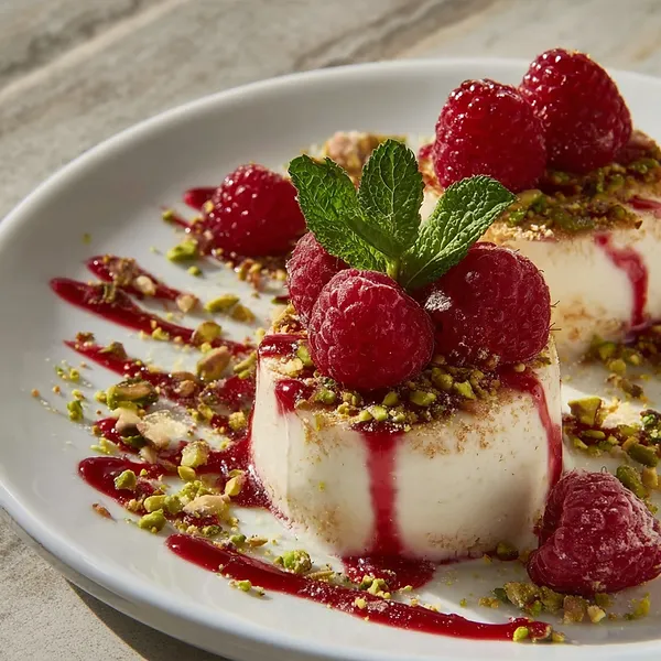 Raspberry Pistachio Panna Cotta