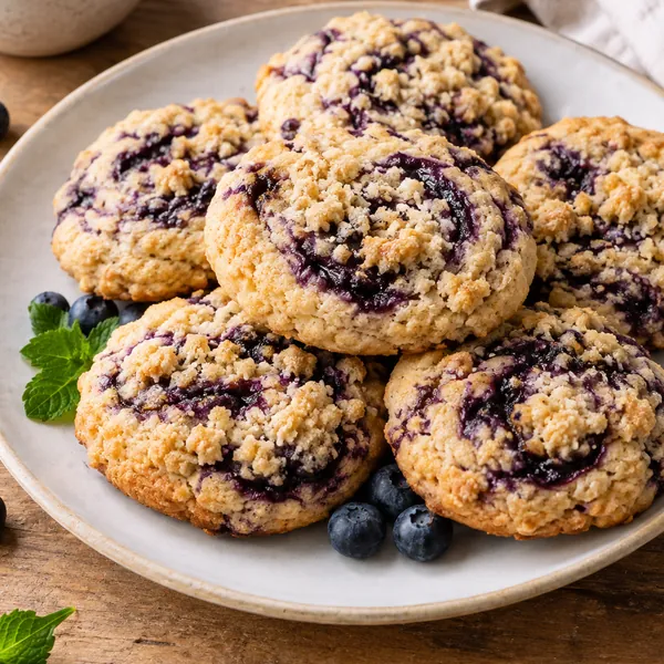 Overhead view of cookies arranged on a rustic wooden board
