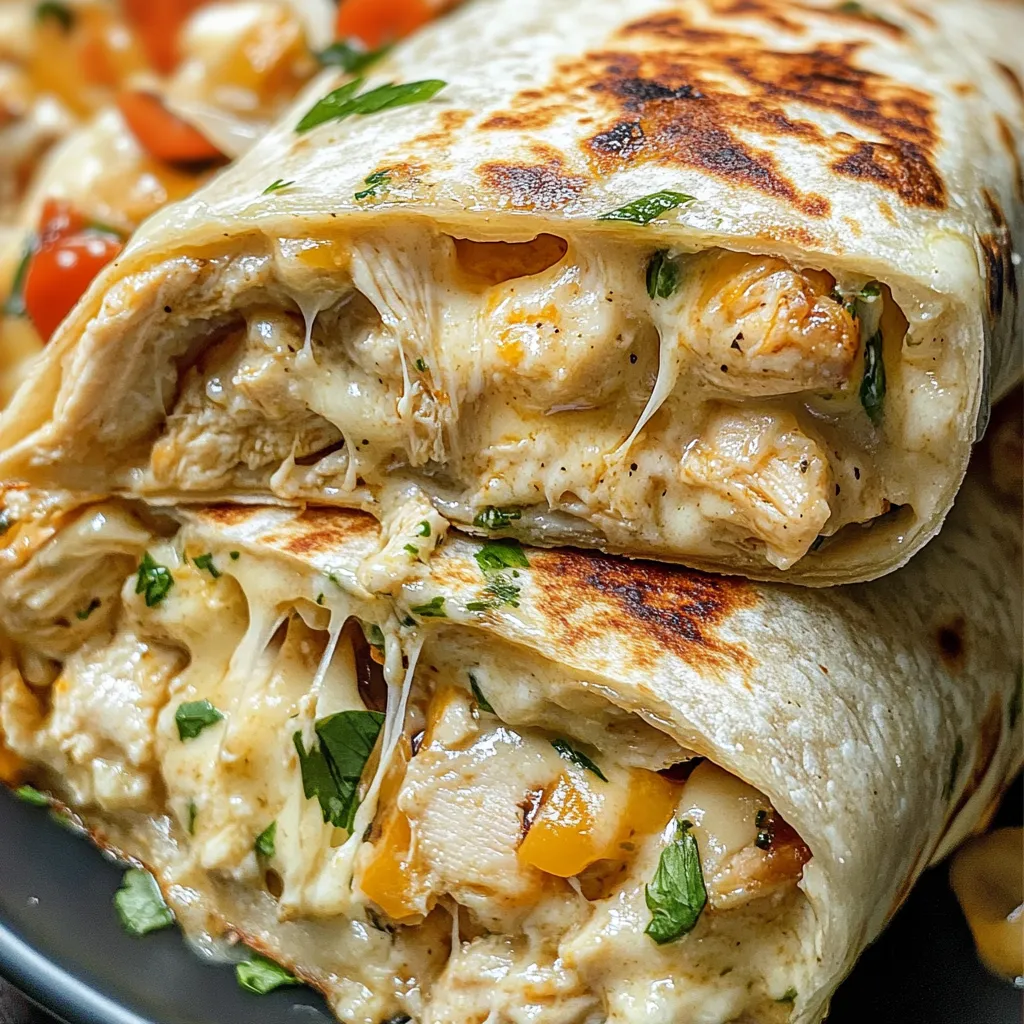 Crispy chicken wraps bursting with cheese and garlic, served hot with creamy dipping sauce and herbs