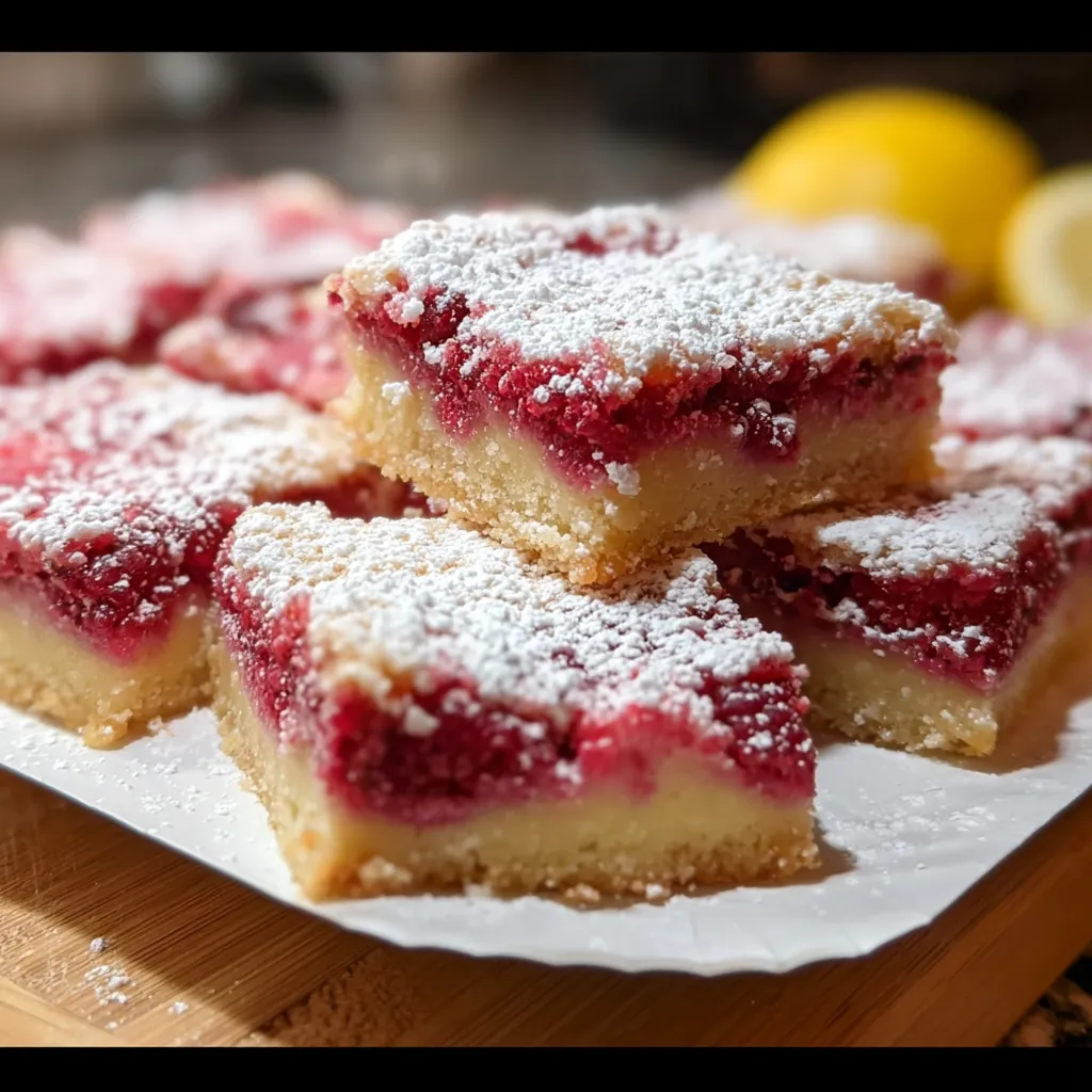 Homemade lemon bars topped with fresh raspberries and citrus slices