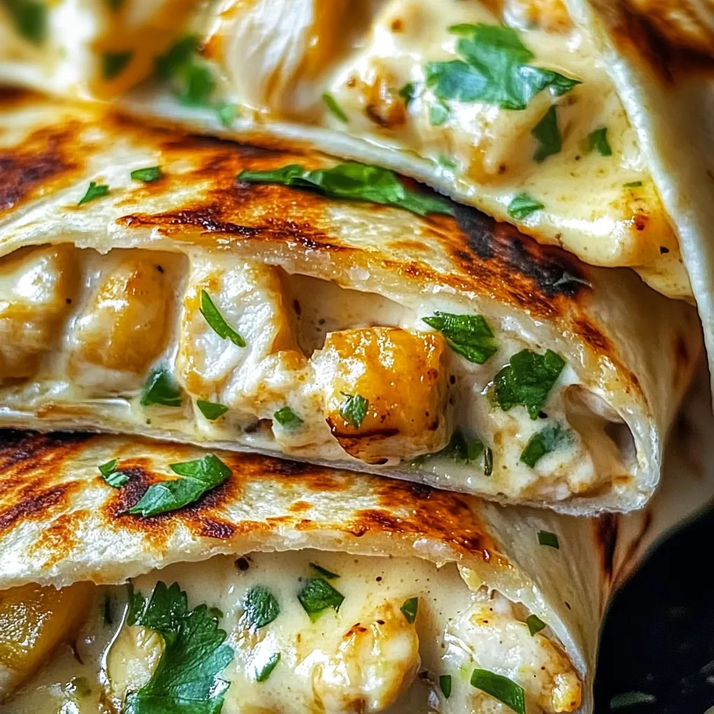 Golden crispy tortilla wraps stuffed with melted cheese and seasoned chicken pieces garnished with fresh parsley