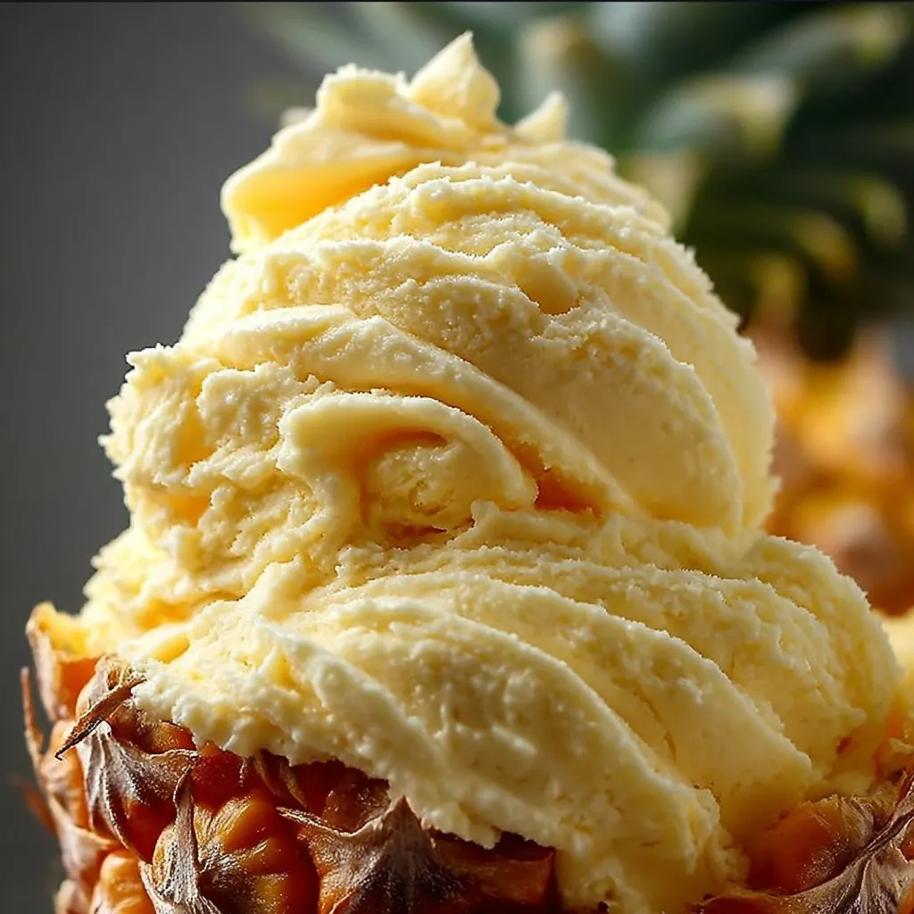 Homemade tropical pineapple ice cream with swirled texture and golden color