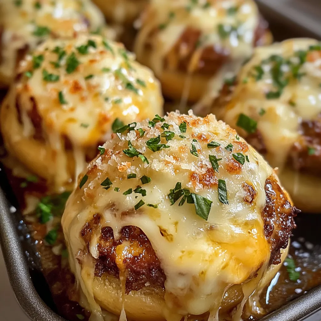 Homemade garlic parmesan cheeseburger bombs with bubbly cheese and crispy tops