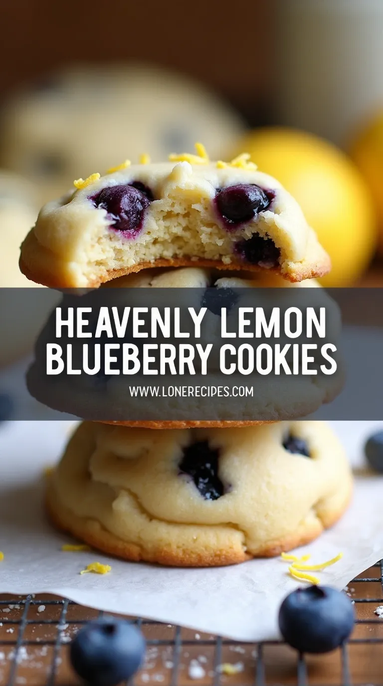 Thick chewy cookies with bursting blueberries and lemon zest on cooling rack kitchen background