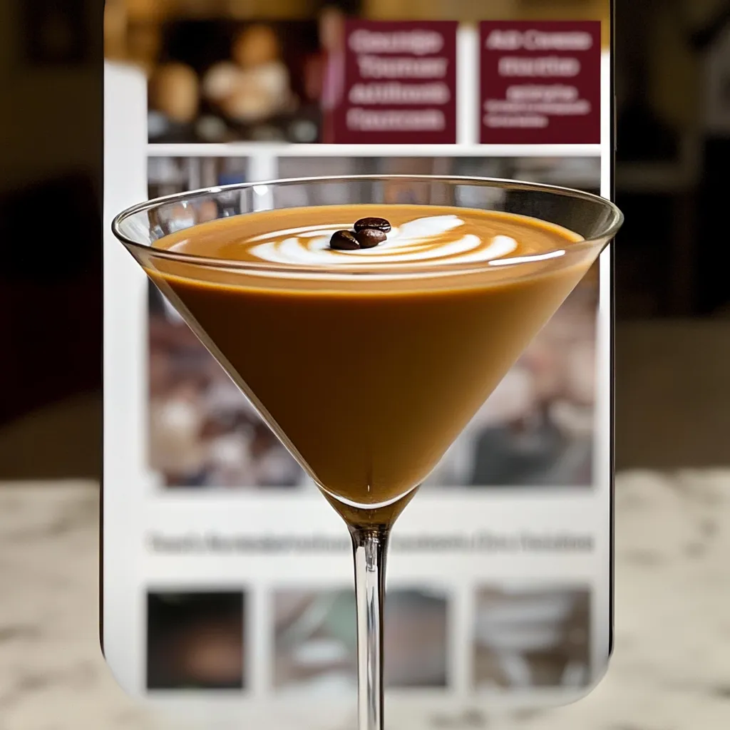Professional coffee cocktail photography featuring layered espresso martini with golden caramel garnish