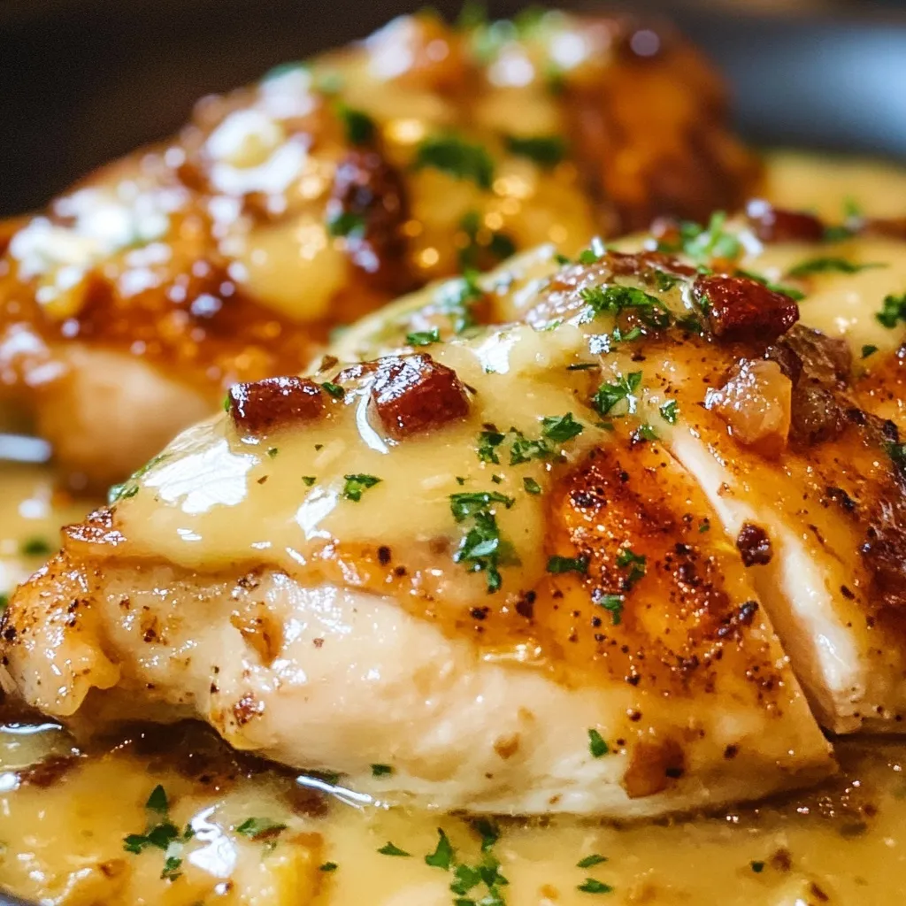 Restaurant style Texas Roadhouse chicken with caramelized glaze and green herb garnish on dark pan
