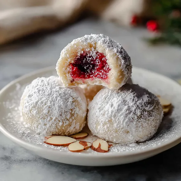 Raspberry Almond Snowballs