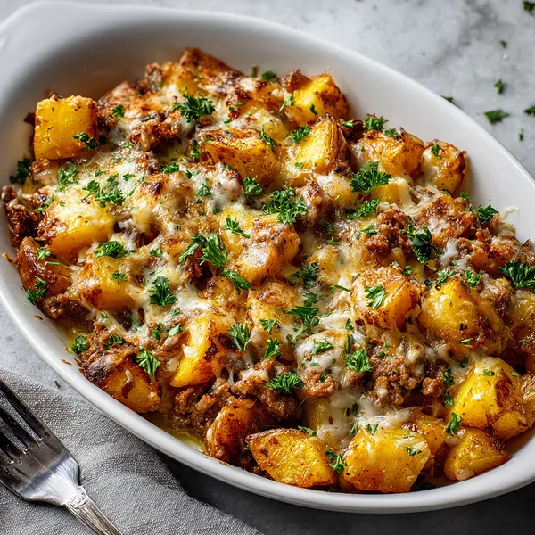 Cheesy Meat Potato Skillet