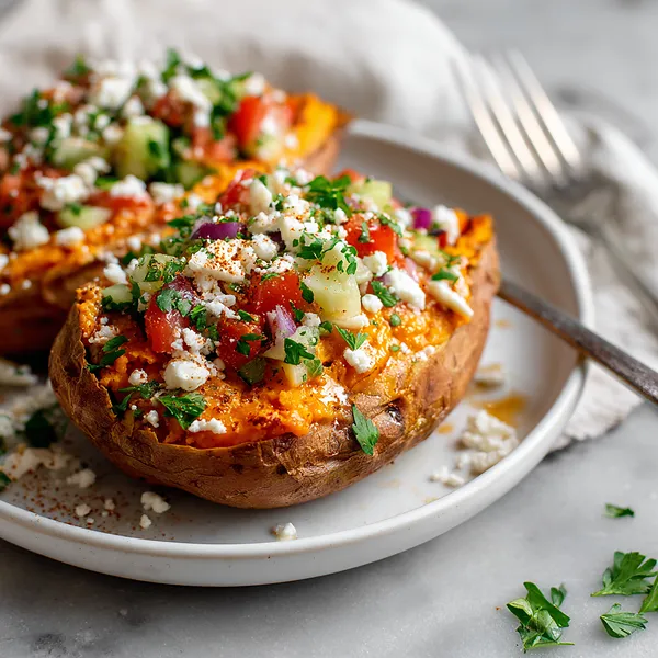 Mediterranean Stuffed Sweet Potatoes