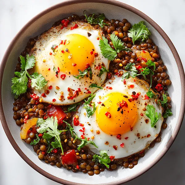 Spicy Lentil Egg Bowl